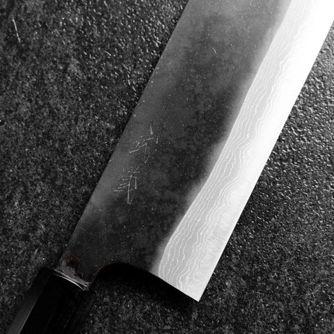 Nakiri Blue Steel #2 Kurouchi Damascus Buffalo Magnolia Handle 165mm (6.5”)-[Musashi]-[Japanese-Kitchen-Knives]