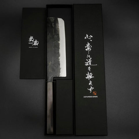 Nakiri Blue Steel #2 Kurouchi Ebony Handle 170mm-[Musashi]-[Japanese-Kitchen-Knives]