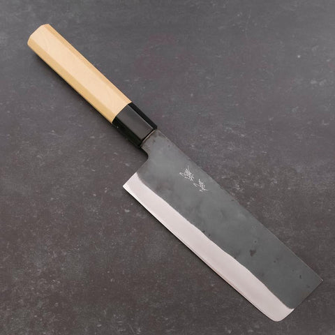 Nakiri Blue Steel #1 Stainless Clad Kurouchi Buffalo Magnolia Handle 165mm-[Musashi]-[Japanese-Kitchen-Knives]
