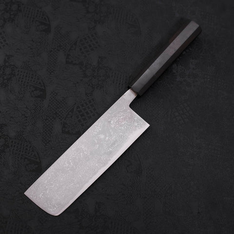 Nakiri Blue Steel #2 Damascus Buffalo Ebony Handle 165mm-[Musashi]-[Japanese-Kitchen-Knives]