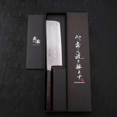 Nakiri Blue Steel #2 Damascus Buffalo Ebony Handle 165mm-[Musashi]-[Japanese-Kitchen-Knives]