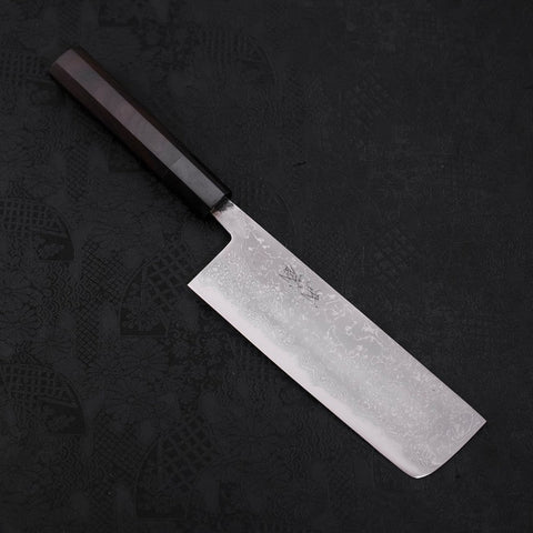 Nakiri Blue Steel #2 Damascus Buffalo Ebony Handle 165mm-[Musashi]-[Japanese-Kitchen-Knives]