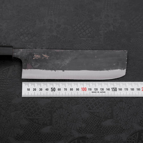 Nakiri Blue Steel #2 Kurouchi Buffalo Teak Handle 165mm-[Musashi]-[Japanese-Kitchen-Knives]