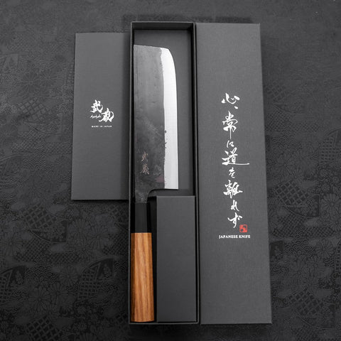 Nakiri Blue Steel #2 Kurouchi Buffalo Teak Handle 165mm-[Musashi]-[Japanese-Kitchen-Knives]