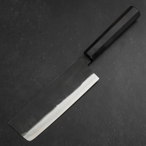 Nakiri Blue Steel #2 Kurouchi Chokin Auspicious Cloud-Sun Buffalo Ebony Handle 165mm-[Musashi]-[Japanese-Kitchen-Knives]