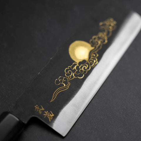 Nakiri Blue Steel #2 Kurouchi Chokin Auspicious Cloud-Sun Buffalo Ebony Handle 165mm-[Musashi]-[Japanese-Kitchen-Knives]