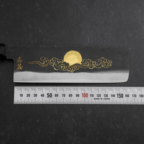 Nakiri Blue Steel #2 Kurouchi Chokin Auspicious Cloud-Sun Buffalo Ebony Handle 165mm-[Musashi]-[Japanese-Kitchen-Knives]