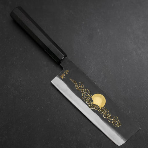 Nakiri Blue Steel #2 Kurouchi Chokin Auspicious Cloud-Sun Buffalo Ebony Handle 165mm-[Musashi]-[Japanese-Kitchen-Knives]