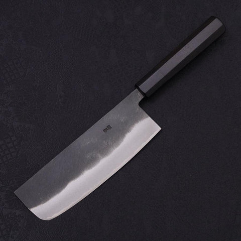 Nakiri Blue Steel #2 Kurouchi Chokin Kappa Fishing Focus Buffalo Ebony Handle 165mm-[Musashi]-[Japanese-Kitchen-Knives]