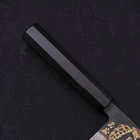 Nakiri Blue Steel #2 Kurouchi Chokin Kappa Fishing Focus Buffalo Ebony Handle 165mm-[Musashi]-[Japanese-Kitchen-Knives]
