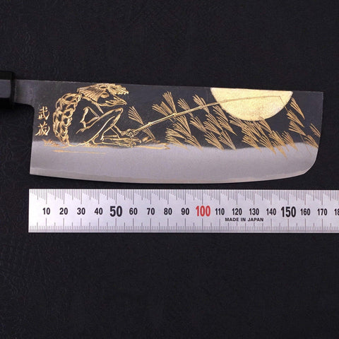 Nakiri Blue Steel #2 Kurouchi Chokin Kappa Fishing Focus Buffalo Ebony Handle 165mm-[Musashi]-[Japanese-Kitchen-Knives]