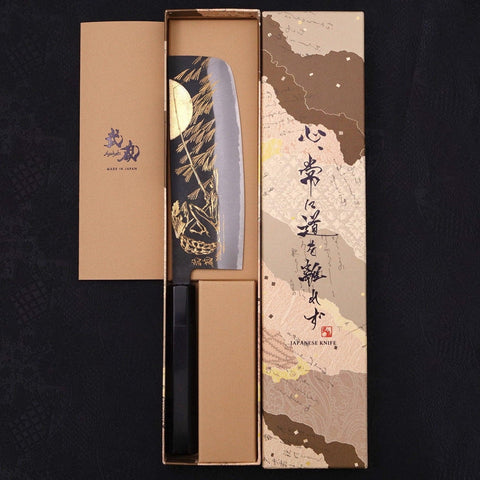 Nakiri Blue Steel #2 Kurouchi Chokin Kappa Fishing Focus Buffalo Ebony Handle 165mm-[Musashi]-[Japanese-Kitchen-Knives]