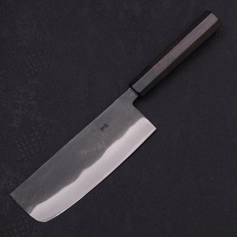Nakiri Blue Steel #2 Kurouchi Chokin Kappa Fishing Slipping Buffalo Ebony Handle 165mm-[Musashi]-[Japanese-Kitchen-Knives]