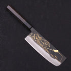 Nakiri Blue Steel #2 Kurouchi Chokin Kappa Fishing Slipping Buffalo Ebony Handle 165mm-[Musashi]-[Japanese-Kitchen-Knives]