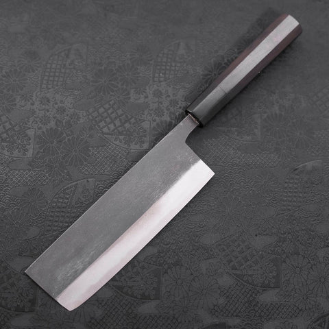 Nakiri Blue Steel #2 Kurouchi Chokin Sakura Five Story Pagoda Buffalo Ebony Handle 165mm-[Musashi]-[Japanese-Kitchen-Knives]