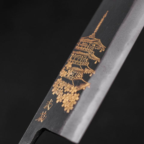 Nakiri Blue Steel #2 Kurouchi Chokin Sakura Five Story Pagoda Buffalo Ebony Handle 165mm-[Musashi]-[Japanese-Kitchen-Knives]