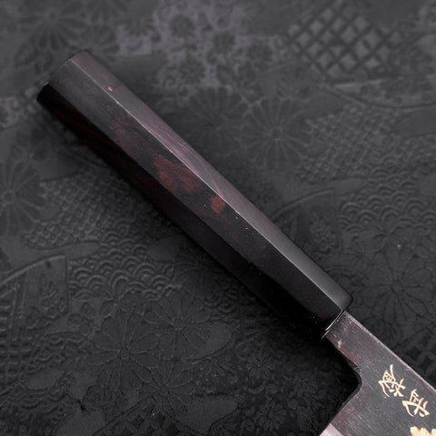 Nakiri Blue Steel #2 Kurouchi Chokin Sakura Five Story Pagoda Buffalo Ebony Handle 165mm-[Musashi]-[Japanese-Kitchen-Knives]
