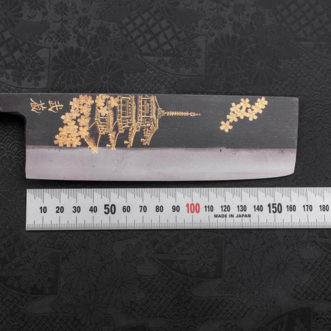 Nakiri Blue Steel #2 Kurouchi Chokin Sakura Five Story Pagoda Buffalo Ebony Handle 165mm-[Musashi]-[Japanese-Kitchen-Knives]