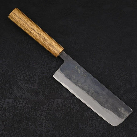 Nakiri Blue Steel #2 Kurouchi Oak Handle 165mm-[Musashi]-[Japanese-Kitchen-Knives]