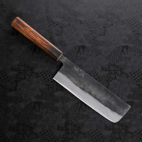 Nakiri Blue Steel #2 Kurouchi Sumi Urushi Handle 165mm-[Musashi]-[Japanese-Kitchen-Knives]