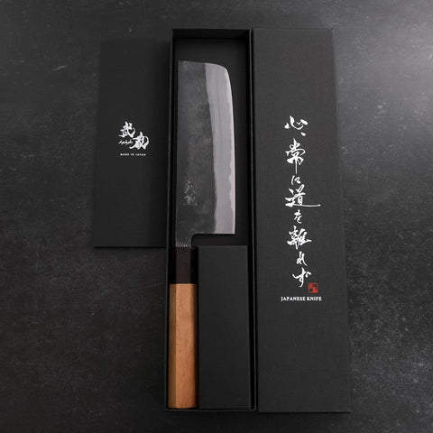 Nakiri Blue Steel #2 Kurouchi Walnut Handle 165mm-[Musashi]-[Japanese-Kitchen-Knives]