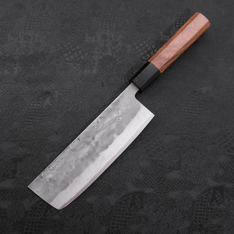 Nakiri Blue Steel #2 Revestimiento de Acero Inoxidable Nashiji Mango de Teca con Cuerno de Búfalo 165 mm