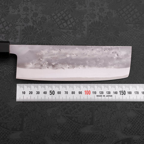 Nakiri Blue Steel #2 Revestimiento de Acero Inoxidable Nashiji Mango de Teca con Cuerno de Búfalo 165 mm