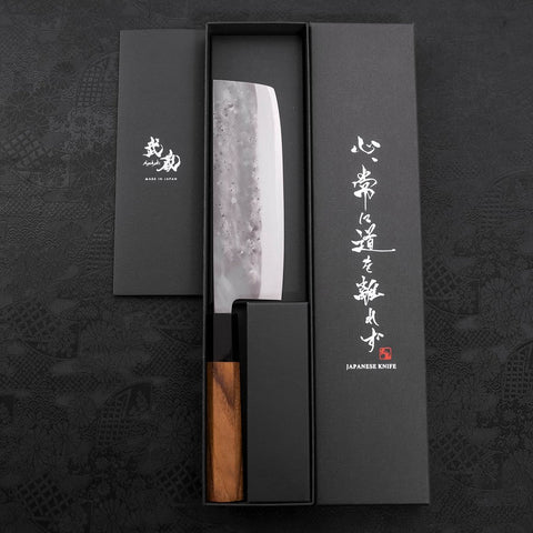 Nakiri Blue Steel #2 Revestimiento de Acero Inoxidable Nashiji Mango de Teca con Cuerno de Búfalo 165 mm