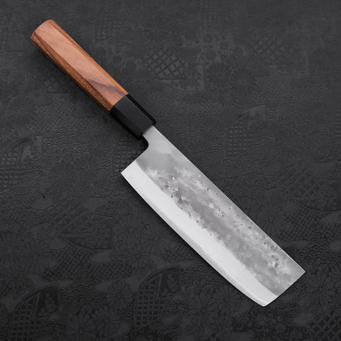 Nakiri Blue Steel #2 Revestimiento de Acero Inoxidable Nashiji Mango de Teca con Cuerno de Búfalo 165 mm