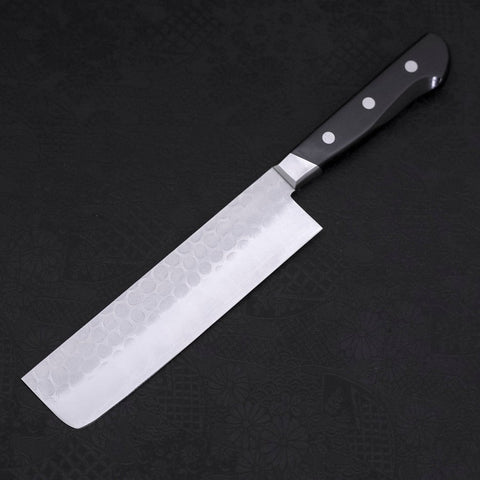 Nakiri Blue Steel #2 Tsuchime Stainless Clad Western Handle 165mm-[Musashi]-[Japanese-Kitchen-Knives]