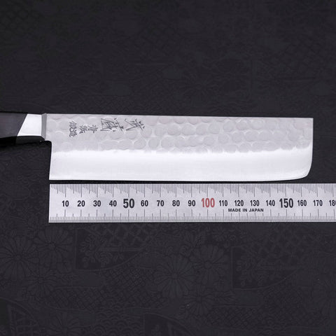 Nakiri Blue Steel #2 Tsuchime Stainless Clad Western Handle 165mm-[Musashi]-[Japanese-Kitchen-Knives]