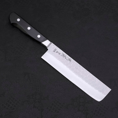 Nakiri Blue Steel #2 Tsuchime Stainless Clad Western Handle 165mm-[Musashi]-[Japanese-Kitchen-Knives]