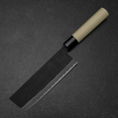 Nakiri SK Steel Kurouchi Kurigata Magnolia Handle 170mm (6.7”)-[Musashi]-[Japanese-Kitchen-Knives]
