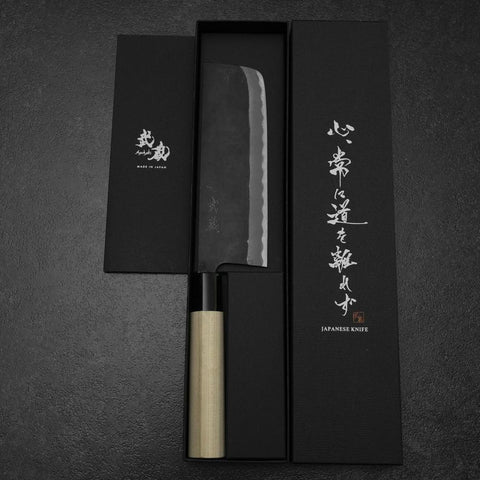 Nakiri SK Steel Kurouchi Kurigata Magnolia Handle 170mm (6.7”)-[Musashi]-[Japanese-Kitchen-Knives]