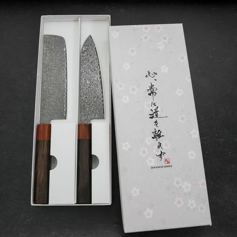 Nakiri & Santoku VG-10 Damasco Mango de Ébano Palisandro Set Sakura