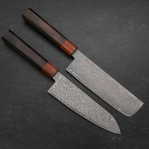 Nakiri & Santoku VG-10 Damasco Mango de Ébano Palisandro Set Sakura
