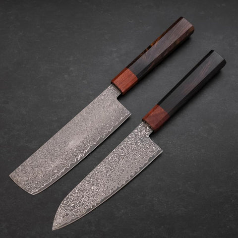 Nakiri & Santoku VG-10 Damasco Mango de Ébano Palisandro Set Sakura