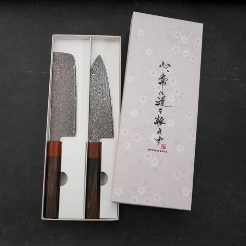 Nakiri & Santoku VG-10 Damasco Mango de Ébano Palisandro Set Sakura