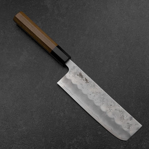 Nakiri Silver Steel #3 Nashiji Washi Buffalo Bubinga Handle 165mm-[Musashi]-[Japanese-Kitchen-Knives]