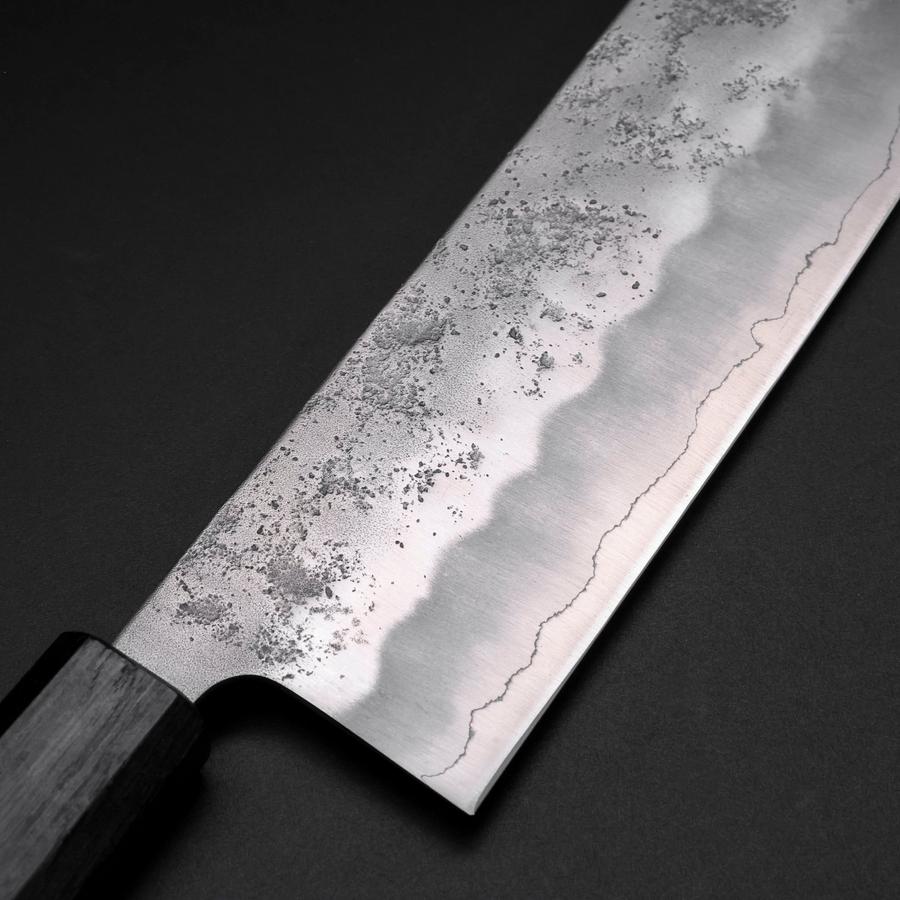 Nakiri Silver Steel #3 Nashiji Washi Dark Blue Urushi Handle 165mm (6.5”)-[Musashi]-[Japanese-Kitchen-Knives]