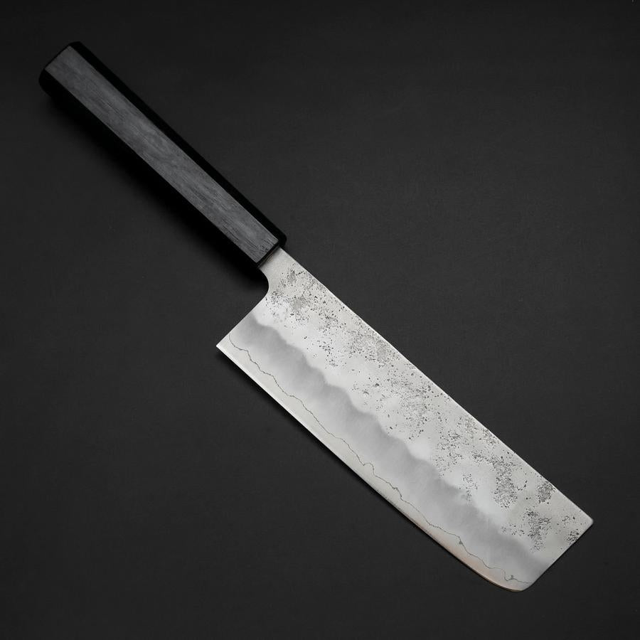 Nakiri Silver Steel #3 Nashiji Washi Dark Blue Urushi Handle 165mm (6.5”)-[Musashi]-[Japanese-Kitchen-Knives]