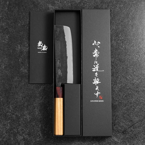 Nakiri Stainless Clad Blue Steel #2 Kurouchi Zelkova Handle 165mm-[Musashi]-[Japanese-Kitchen-Knives]
