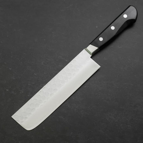 Nakiri Stainless Clad Blue Steel #2 Tsuchime Western Black Handle 170mm-[Musashi]-[Japanese-Kitchen-Knives]
