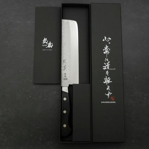 Nakiri Stainless Clad Blue Steel #2 Tsuchime Western Black Handle 170mm-[Musashi]-[Japanese-Kitchen-Knives]