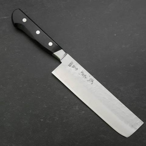 Nakiri Stainless Clad Blue Steel #2 Tsuchime Western Black Handle 170mm-[Musashi]-[Japanese-Kitchen-Knives]