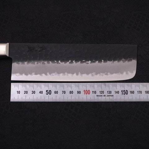 Nakiri Stainless Clad Blue Super Kurouchi Tsuchime Western Black Handle 165mm-[Musashi]-[Japanese-Kitchen-Knives]
