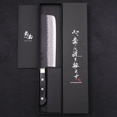 Nakiri Stainless Clad Blue Super Kurouchi Tsuchime Western Black Handle 165mm-[Musashi]-[Japanese-Kitchen-Knives]