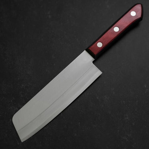 Nakiri Stainless Clad Blue Super Polished Western Black Red Handle 160mm-[Musashi]-[Japanese-Kitchen-Knives]