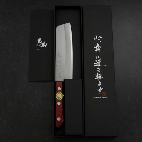 Nakiri Stainless Clad Blue Super Polished Western Black Red Handle 160mm-[Musashi]-[Japanese-Kitchen-Knives]