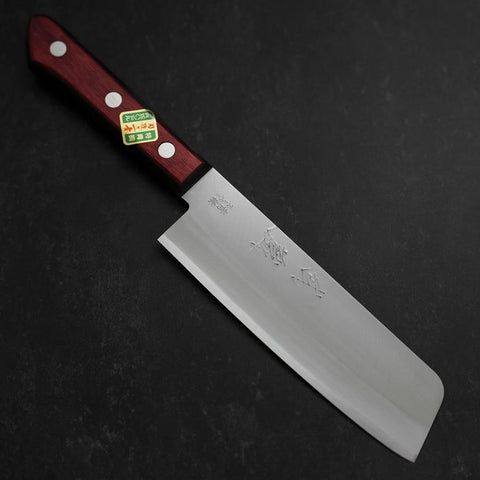 Nakiri Stainless Clad Blue Super Polished Western Black Red Handle 160mm-[Musashi]-[Japanese-Kitchen-Knives]